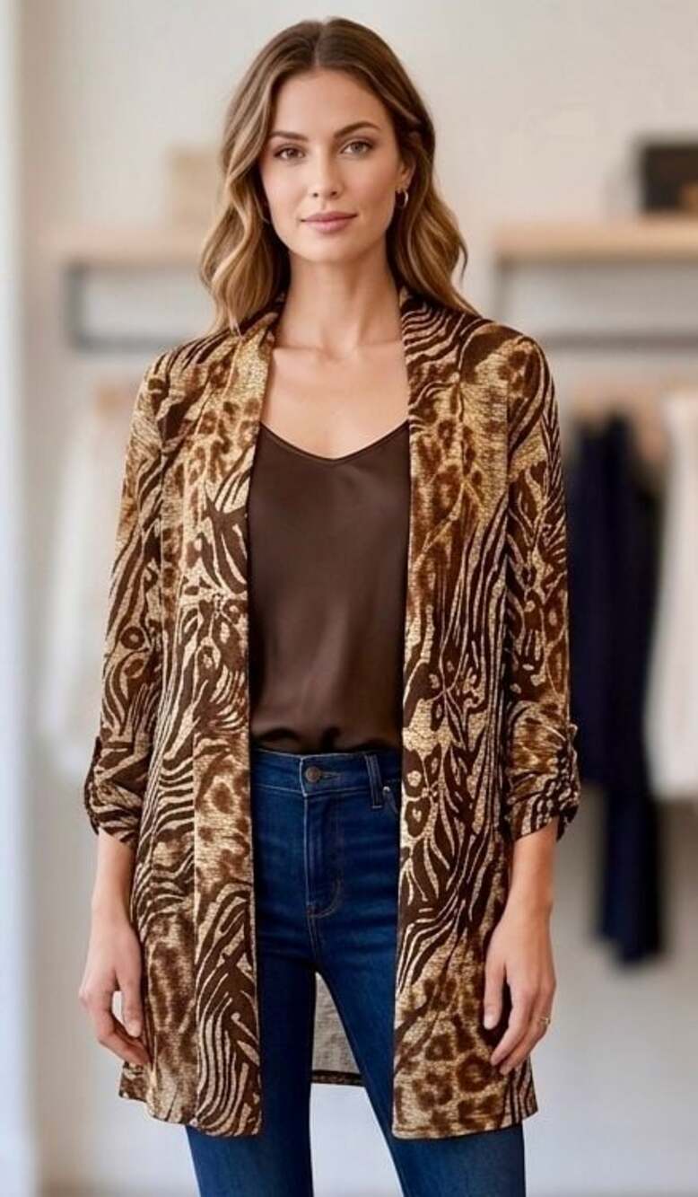 Chico's Women's Animal Print Open Front Lightweight Cardigan Jacket
